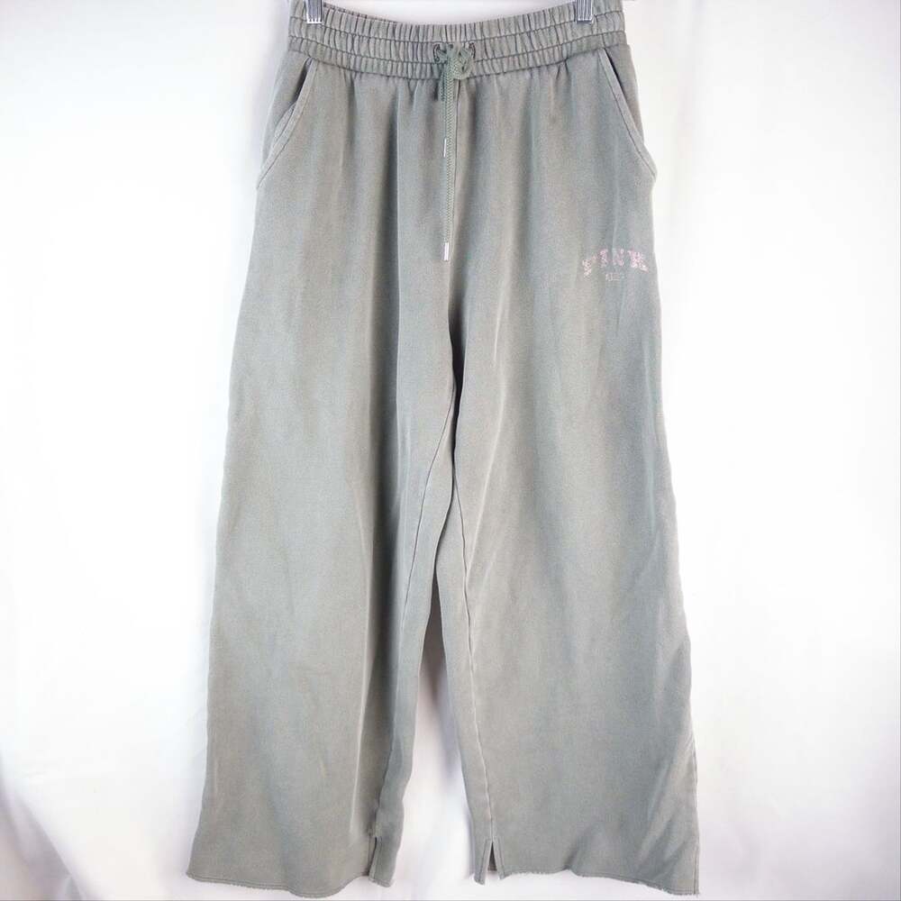 Victoria's Secret PINK Sweatpants Size XS Green Wide Leg Split Hem
